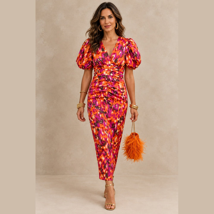 Carla™ | Abito Midi Floreale con Maniche a Palloncino