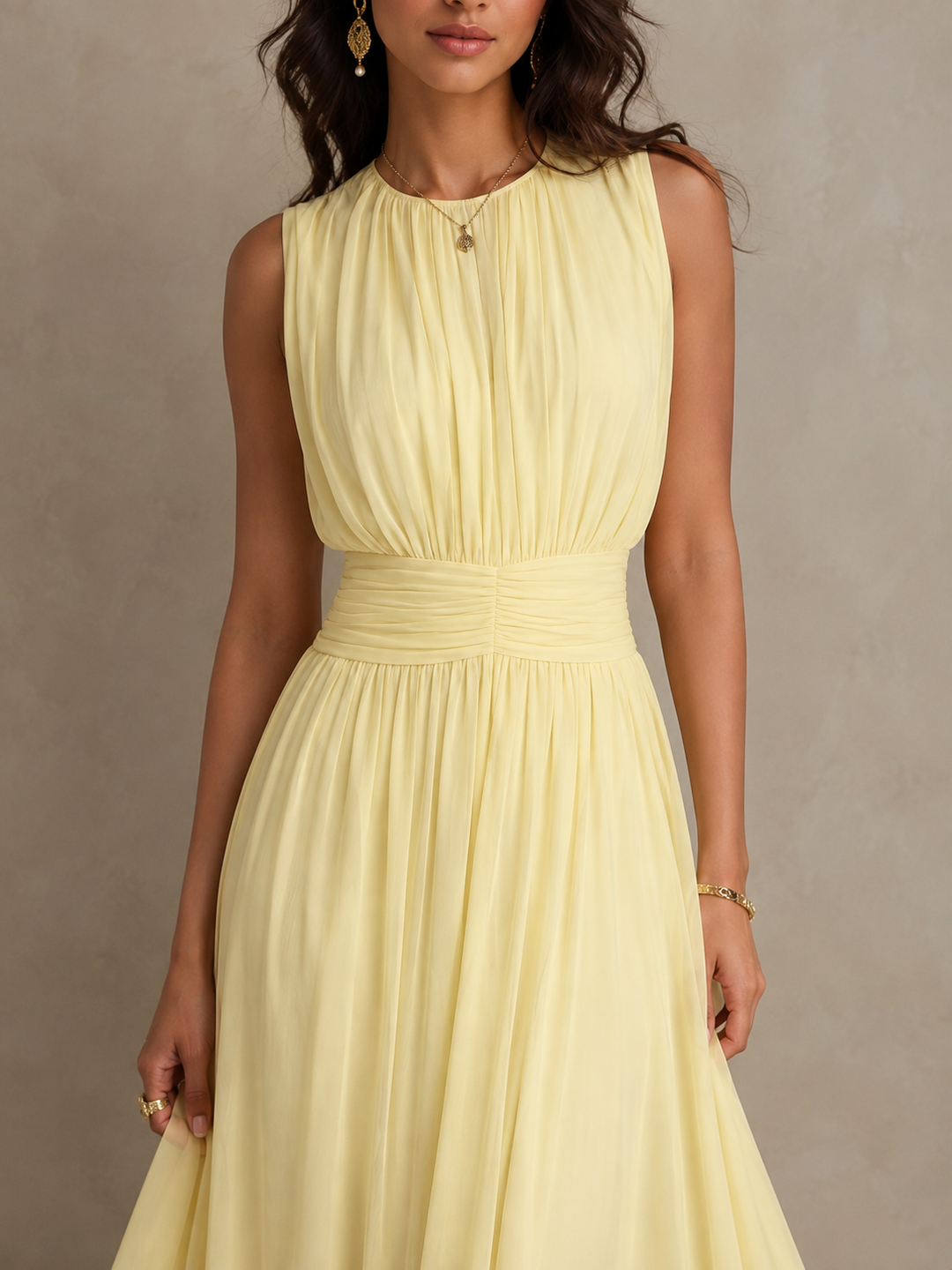 Isabel | Abito Maxi Roxanne senza maniche con vita arricciata