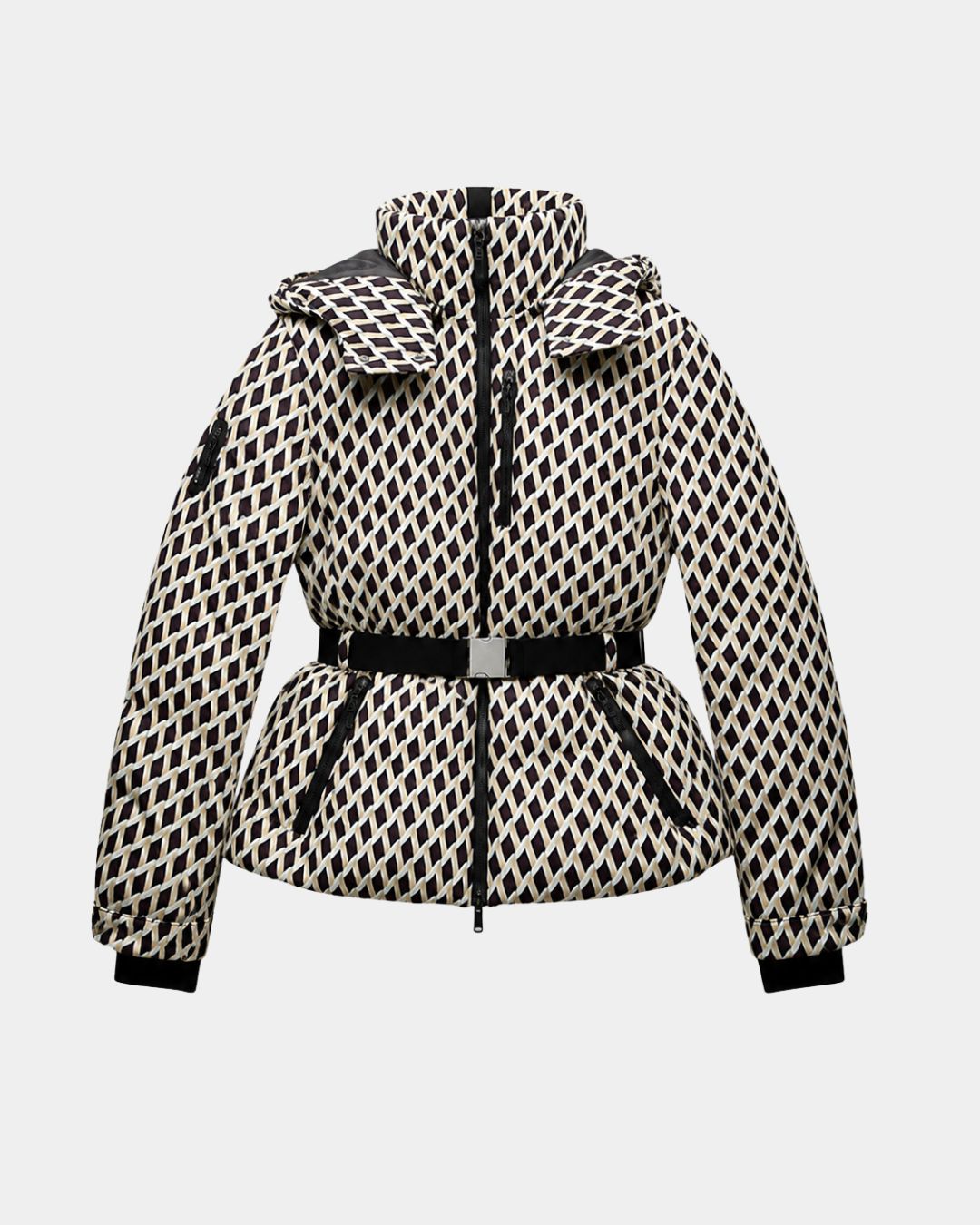 Élodiane | Giubbotto imbottito beige con motivi e cintura