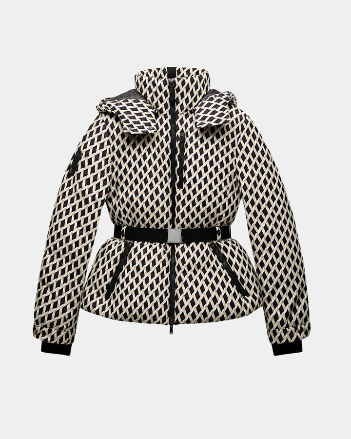 Élodiane | Giubbotto imbottito beige con motivi e cintura