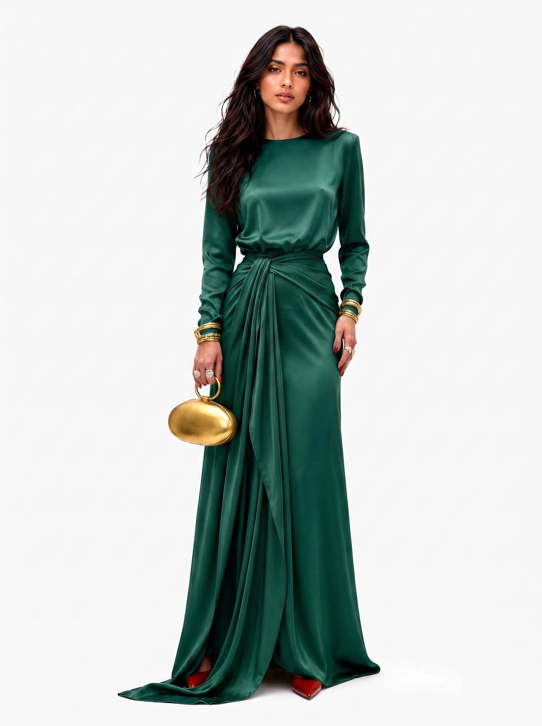 Elegante Abito Maxi in Raso Drappeggiato