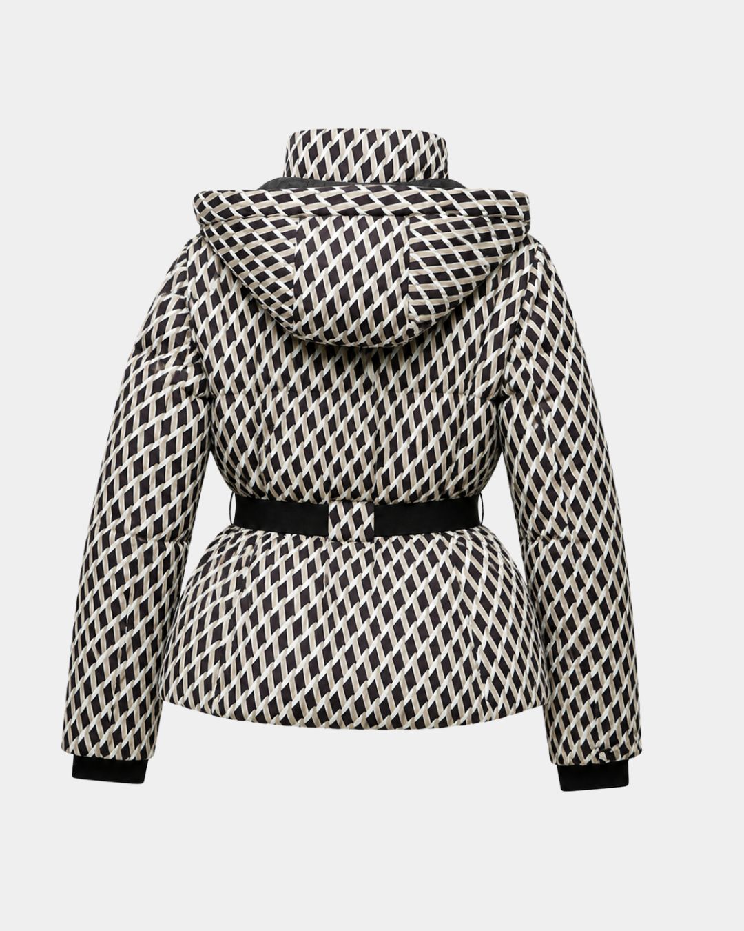 Élodiane | Giubbotto imbottito beige con motivi e cintura