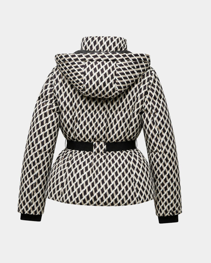 Élodiane | Giubbotto imbottito beige con motivi e cintura
