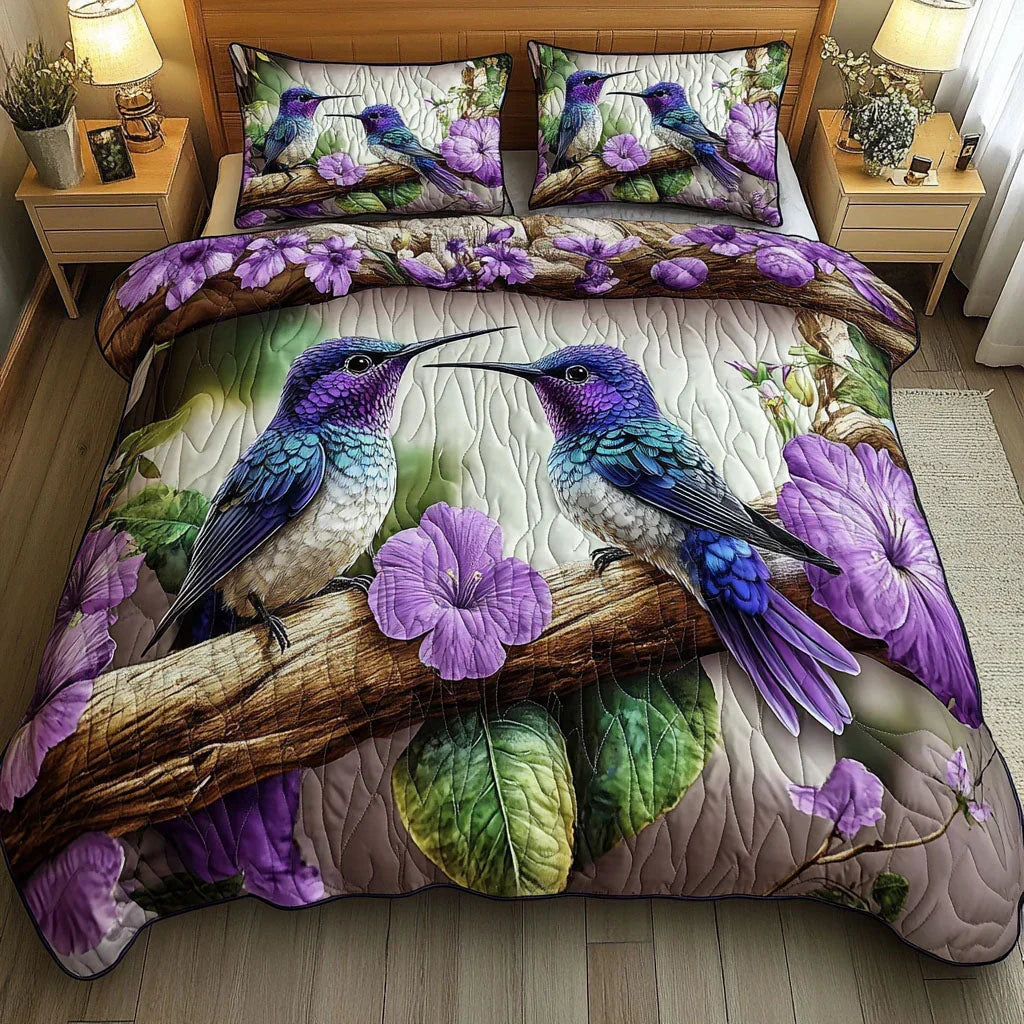 Coperta trapuntata per letto, 3 pezzi - Rifugio per uccelli