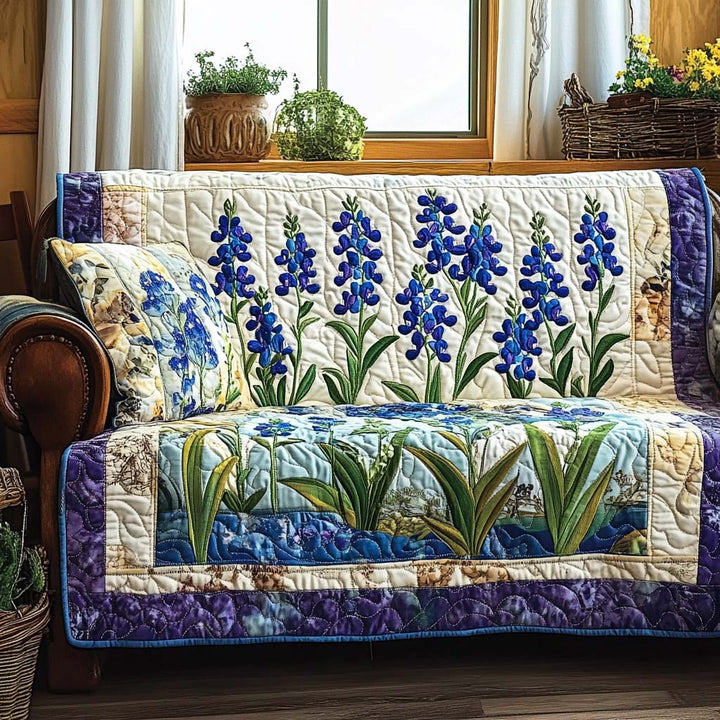 Copridivano trapuntato con fiori blu di campo NCU0NT10796