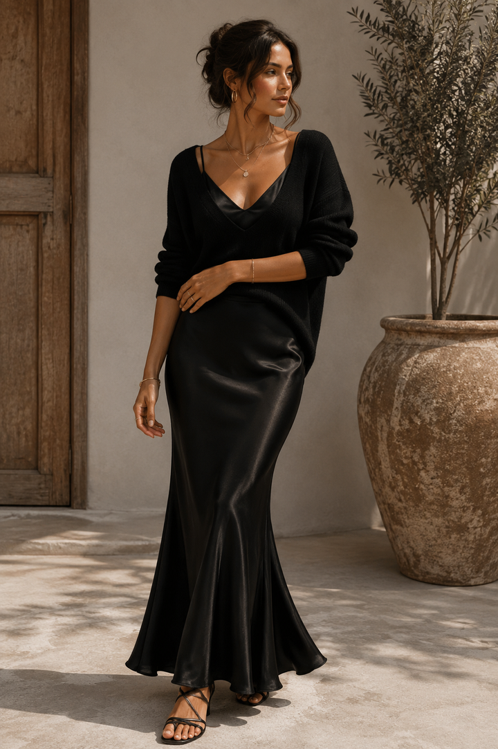 Alma | Abito Elegante in Raso e Jersey