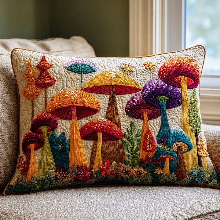 Copricuscino trapuntato con giardino di funghi NCU0DK11037