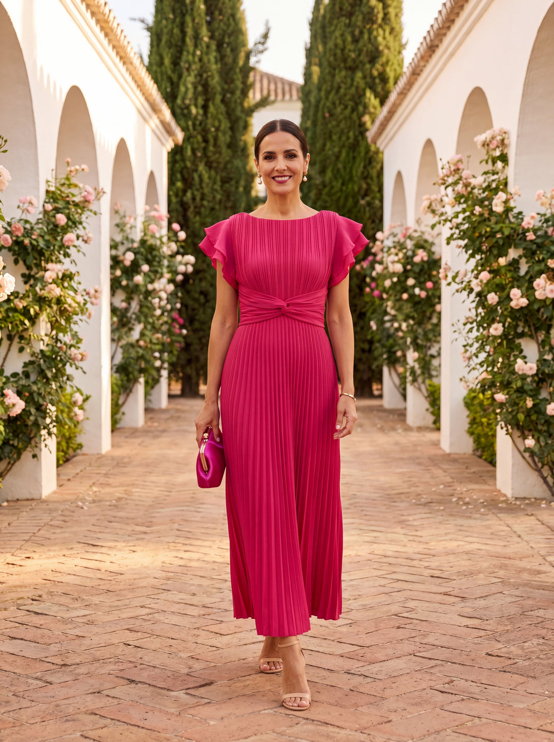 Seraphina | Elegante abito maxi plissettato con vita annodata