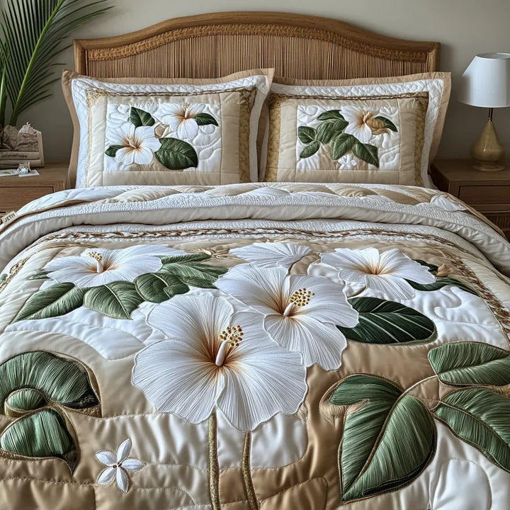 Coperta trapuntata per letto, 3 pezzi - Bianco ibisco