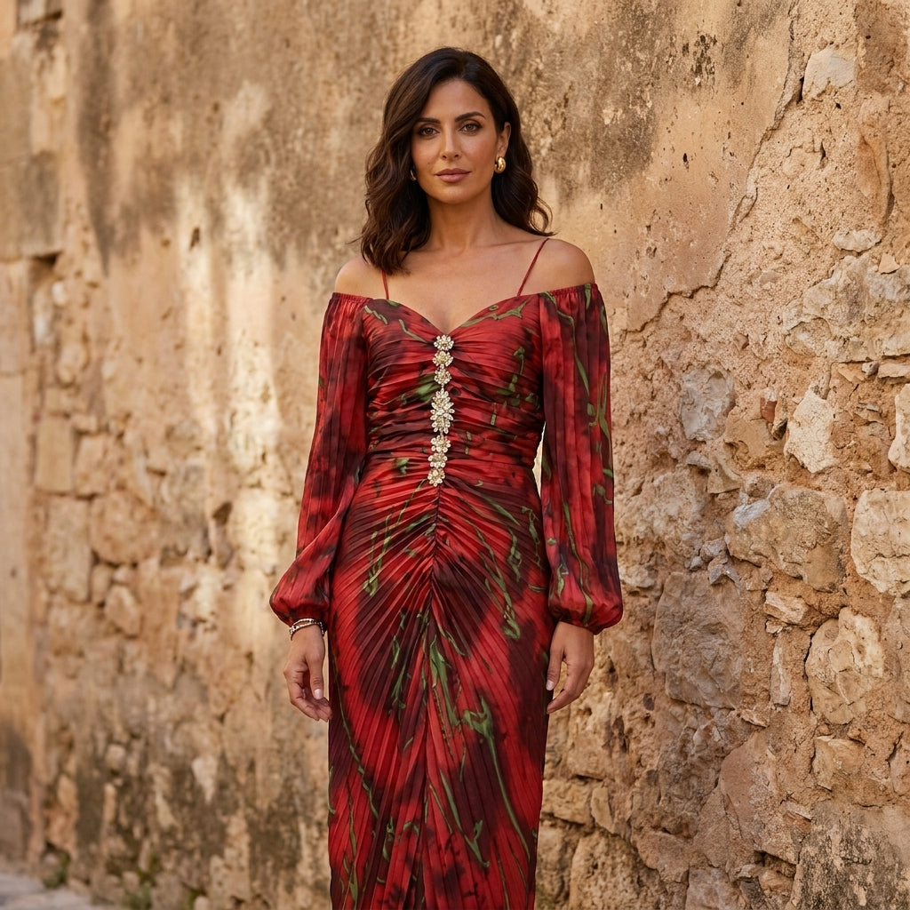 Gregoria™ | Abito Lungo Floreale con Scollatura Profonda