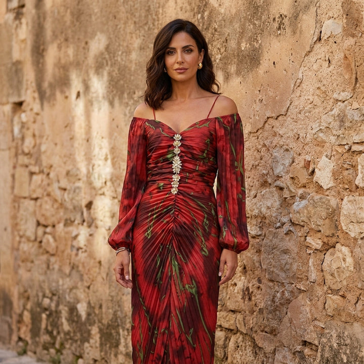 Gregoria™ | Abito Lungo Floreale con Scollatura Profonda
