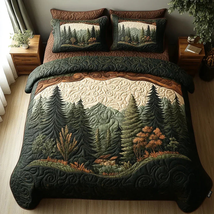 Coperta trapuntata per letto, 3 pezzi - Passeggiata nel bosco