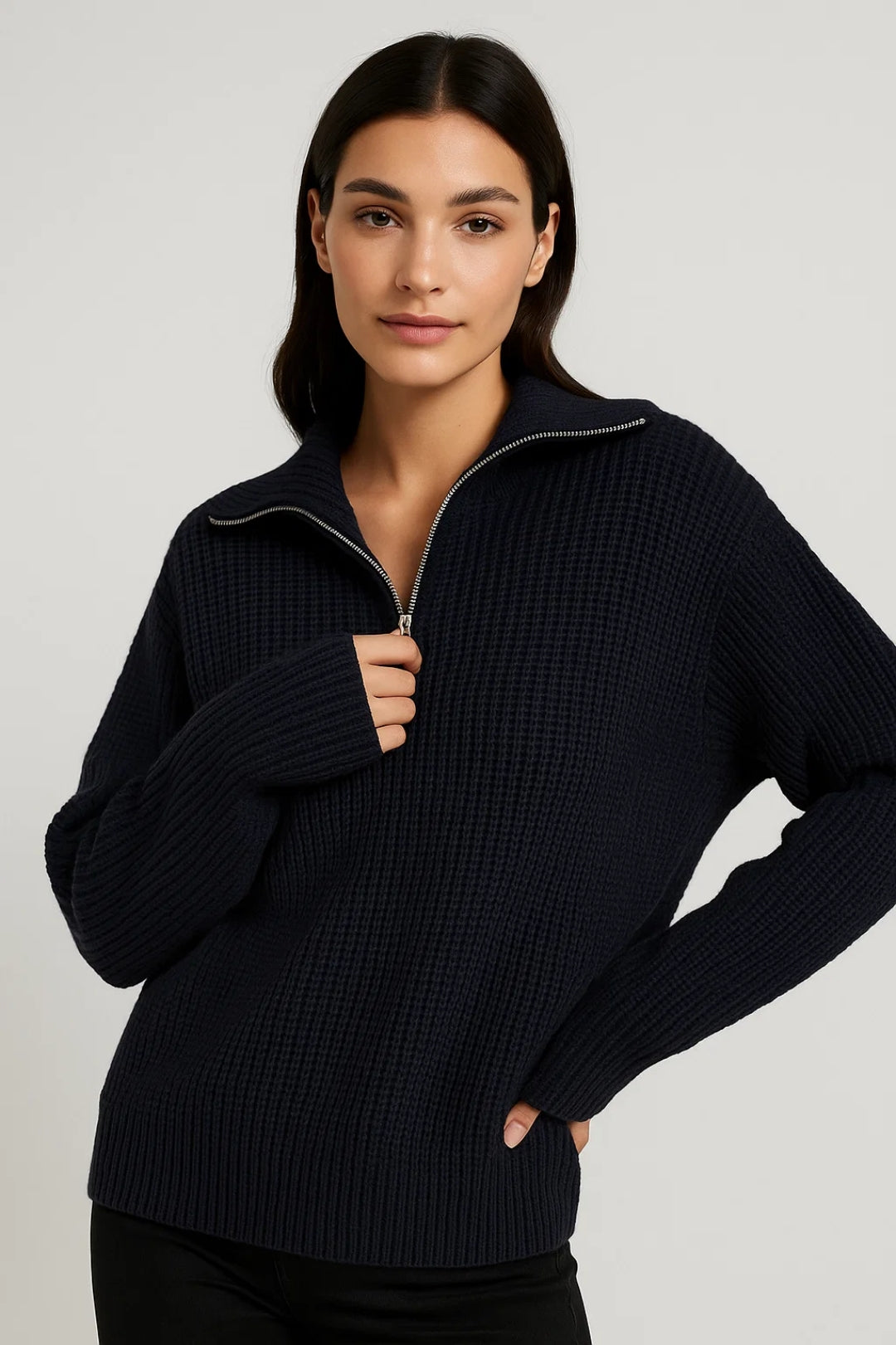 Minttu | Maglione a costine con zip sul collo