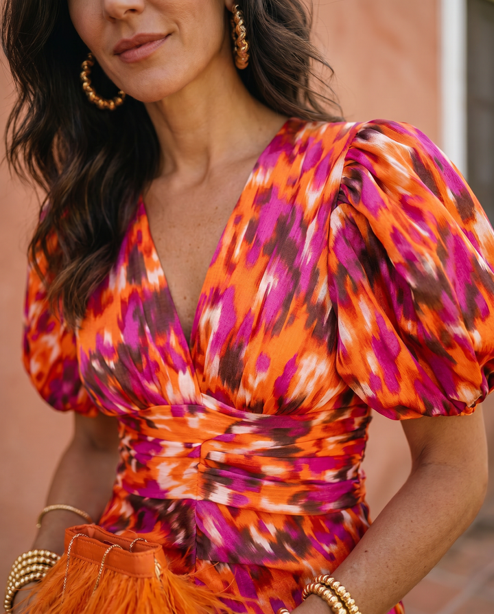 Carla™ | Abito Midi Floreale con Maniche a Palloncino