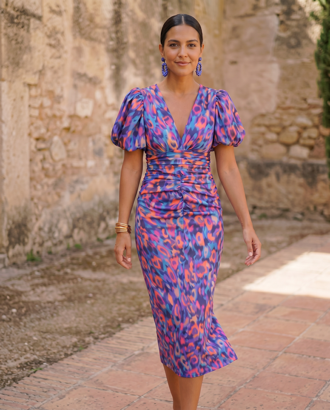 Carla™ | Abito Midi Floreale con Maniche a Palloncino