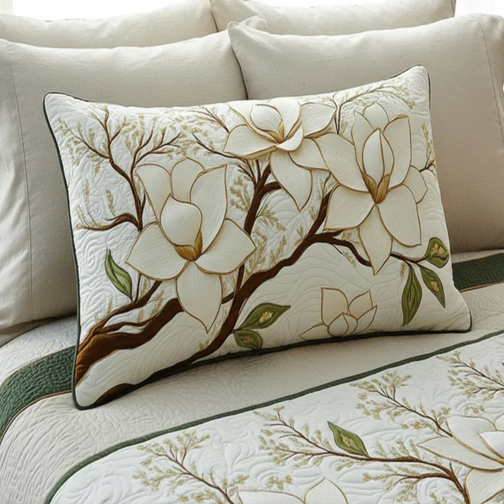 Copricuscino Trapuntato – Fiore di Magnolia