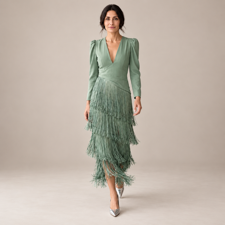 Chiara | Elegant Dress with Fringe Sleeves
