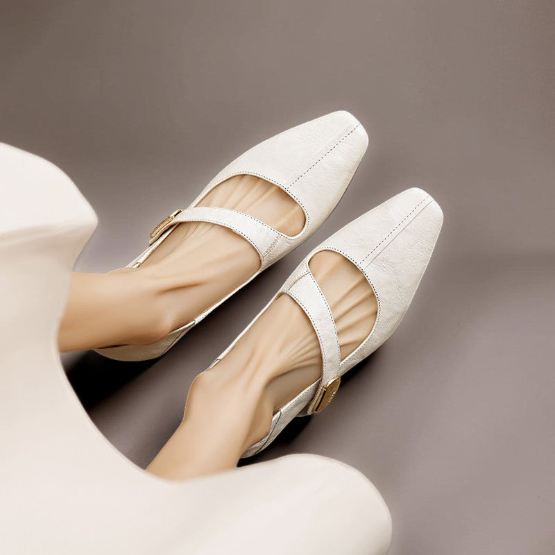 DORA | Ballerine a Punta Quadrata con Morsetto Dorato per Donna Juliette